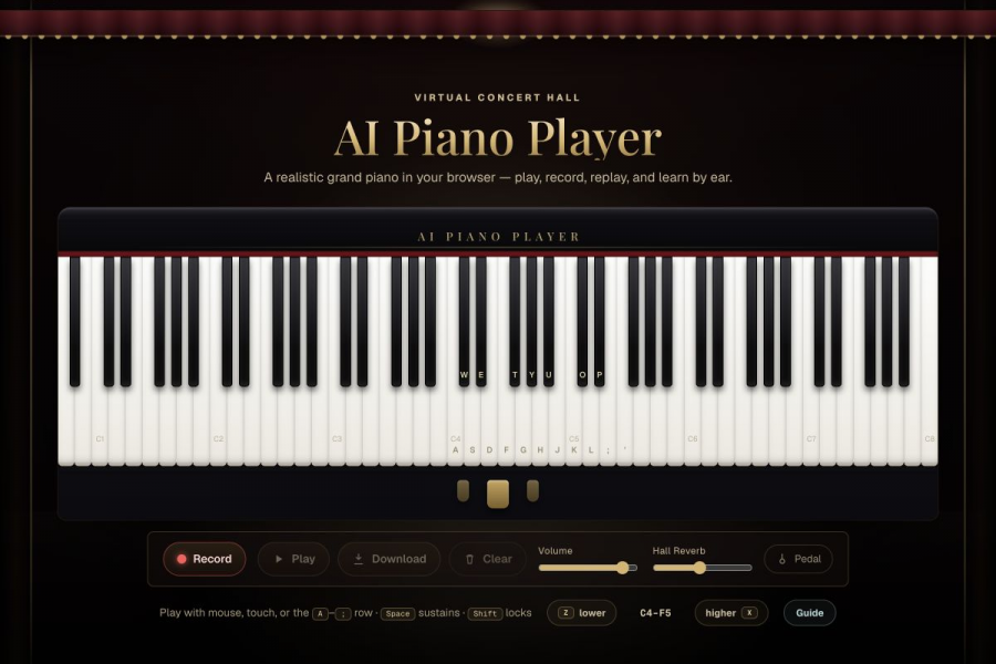 نمای وب‌سایت AI Piano Player