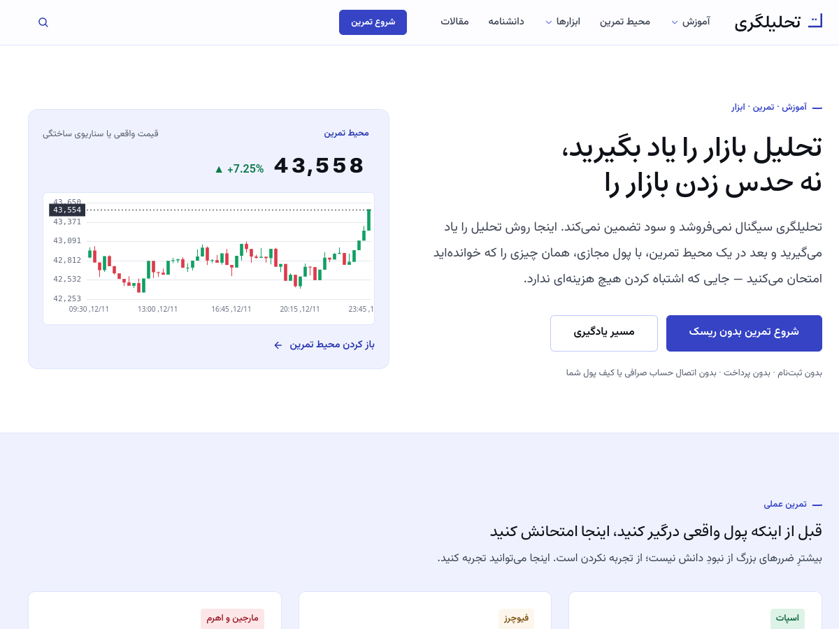 نمای بصری پلتفرم تحلیلگری برای آموزش بازارهای مالی و تمرین معامله با پول مجازی